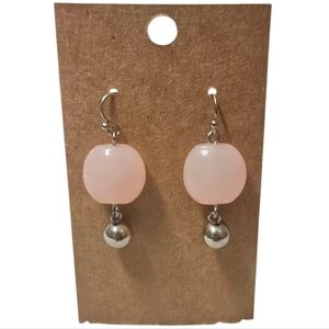 Pink Opalite Drop Earrings with Silver Tone Accents